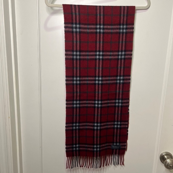 Burberry Dark Red Check 100% Cashmere Scarf Size 12" X 54" - Picture 2 of 4